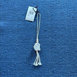 White Macrame Crystal car rear view mirror charm